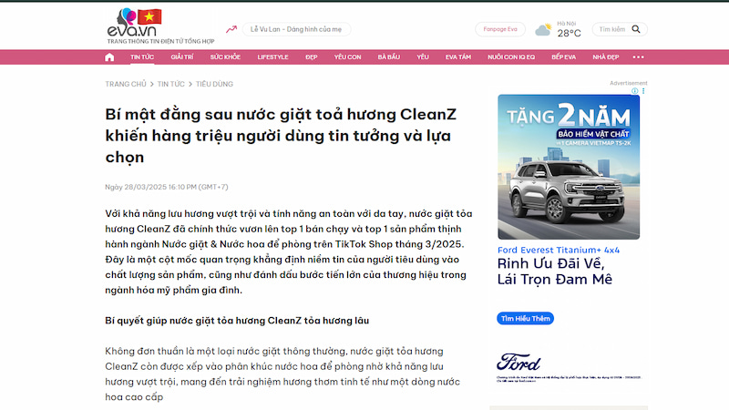 Báo Eva.vn nói về nước giặt CleanZ
