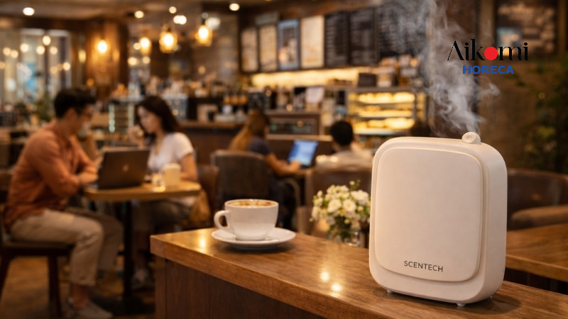 Không gian quán cafe ứng dụng máy khuếch tán mùi hương